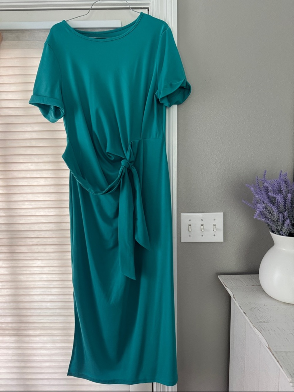 Teal Tie-Waist Midi Dress - Women's Casual Elegant